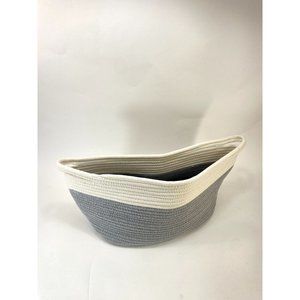 Blue White Woven Rope Basket w/ Handles